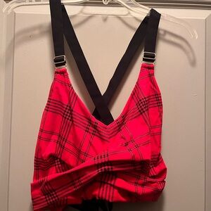 BuffBunny Red Plaid Cross-Back Sports Bra